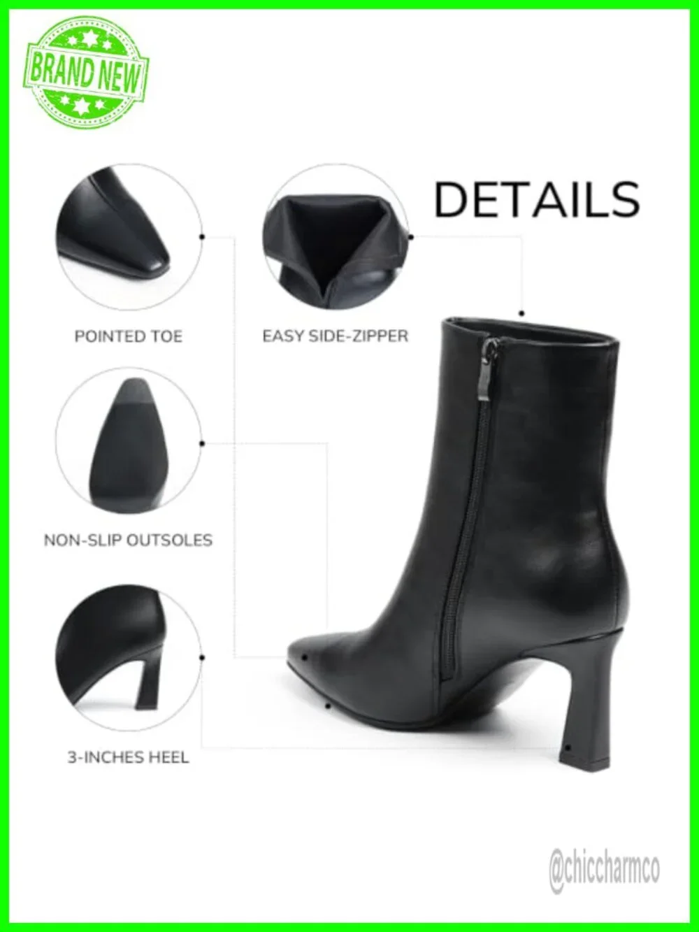 Faux Leather Kitten Heel Ankle Boots Side Zipper Pointed Toe Booties Women's